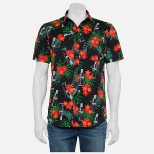 Coca Cola Black & Red Floral, Monstera Leaf Men's‎ Rayon Shirt, Large